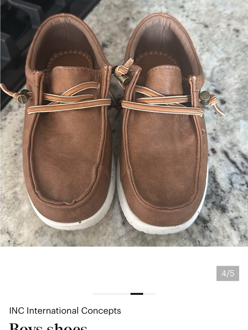 INC International Concepts Brown Moccasin-Style Boys Shoes with White Sole